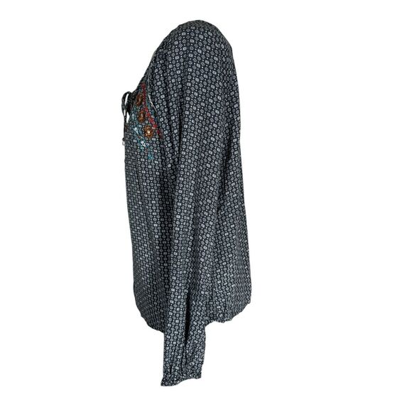 Panhandle Women’s Sz M Embroidered Peasant Blouse Southwest Cowgirl Black White - Picture 3 of 6